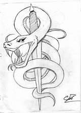 Snake Tattoo Dagger Drawing Sketches Designs Tattoos Deviantart Sketch Snakes Print Cool Drawings Traditional Th09 Simple Outlines Tatsuo Miyasaki Cobra sketch template