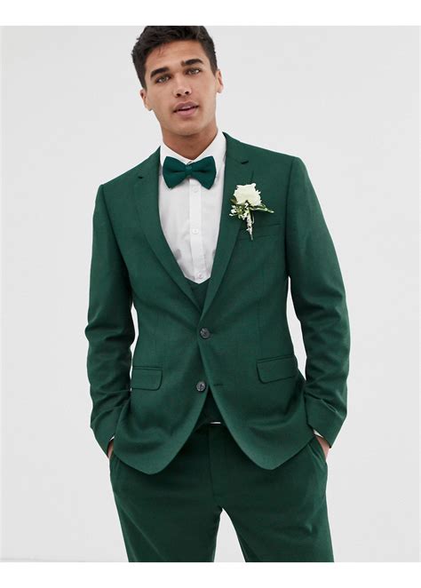 asos silk wedding skinny suit jacket  green  men lyst