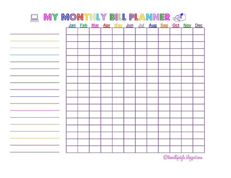 monthly bill paying chart printable bill planner bill