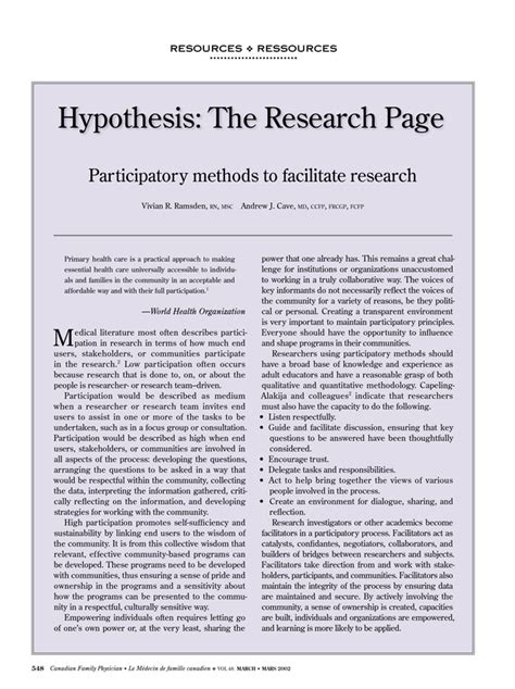 hypothesis  research page participatory methods  facilitate