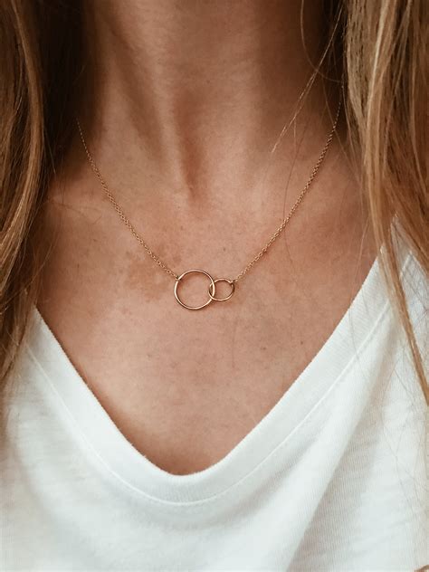 connected double ring necklace   gold fill  sterling etsy