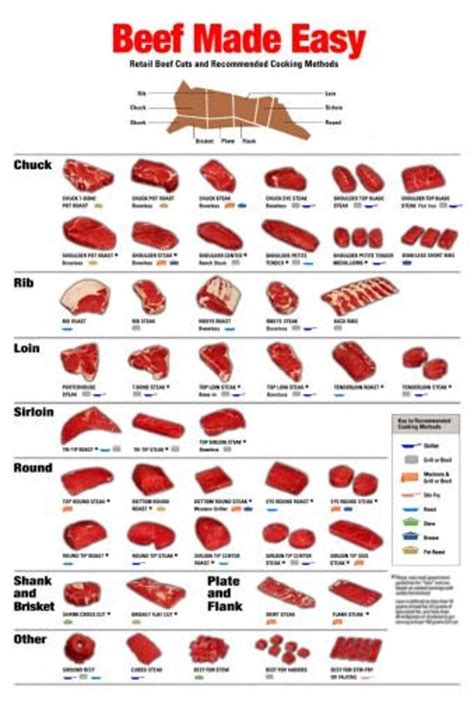 beef cuts meat butcher chart poster  mini cooking