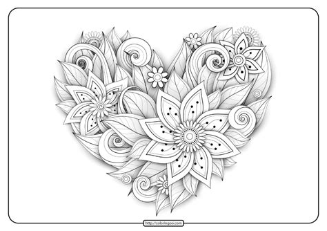 printable flower heart  coloring page