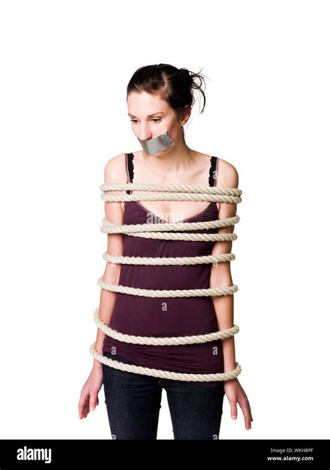Woman Tied Up Tape Cut Out Stock Images And Pictures Alamy