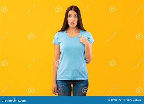 Portrait Of Woman Pointing Finger At Herself Stock Image Image Of