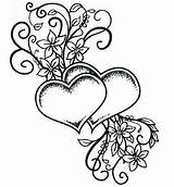 Coloring Pages Heart Hearts Double Two Entwined Tattoo Adult Tattoos Colouring Drawings Print Color Silhouette Printable Flower Body Stempel Books sketch template