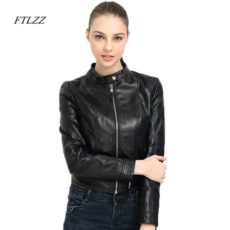 ftlzz women spring autumn pu leather jacket vintage zipper washed
