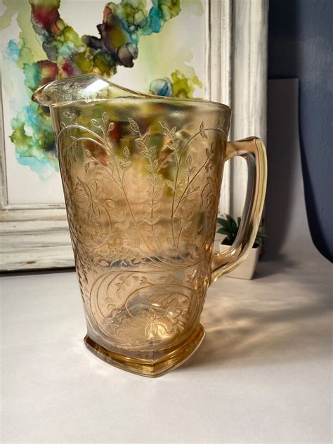 Jeannette Floragold Louisa Style Marigold Iridescent Glass Etsy
