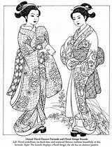 Coloring Pages Kimono Japanese Asian Clip Dover Kimonos Culture Oriental Vintage Japan Adult Book Inkspired Musings Publications Poems Paperdolls So sketch template