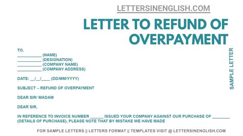 request refund letter  overpayment sample letter request refund