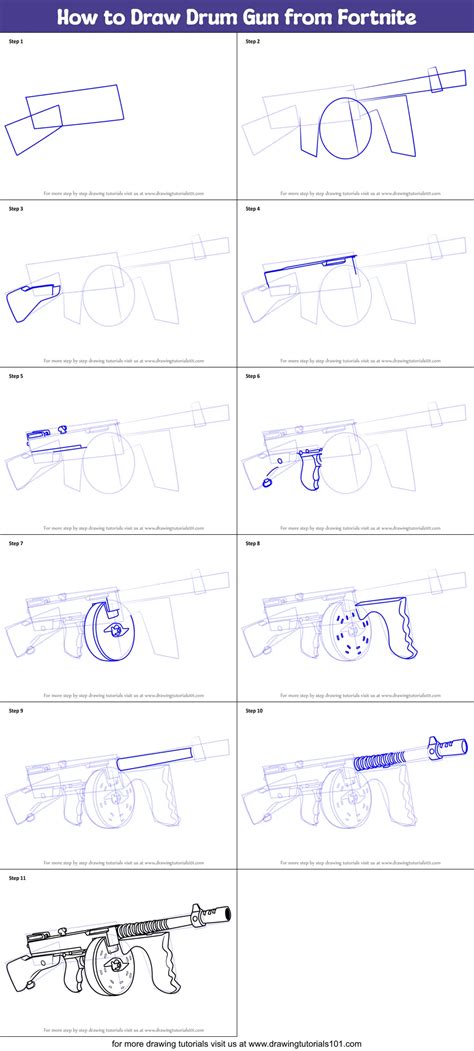 draw drum gun  fortnite printable step  step drawing sheet