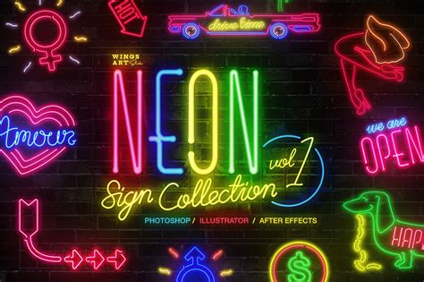 retro neon sign graphic templates  photoshop   effects