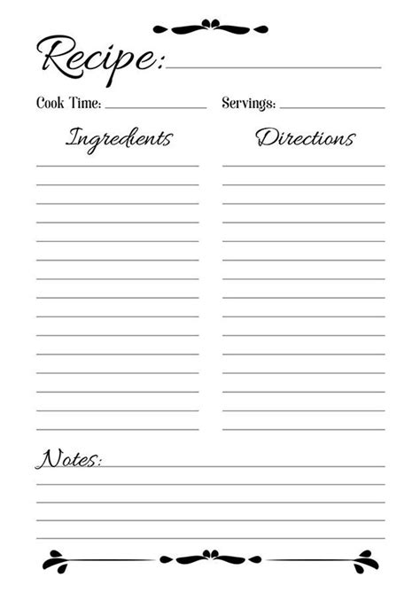 recipe sheet printable recipe page template blank recipe page recipe