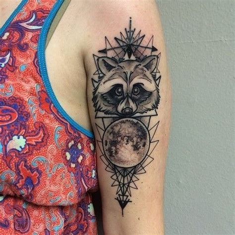 Simple Homemade Black Ink Raccoon Tattoo On Shoulder Stylized With