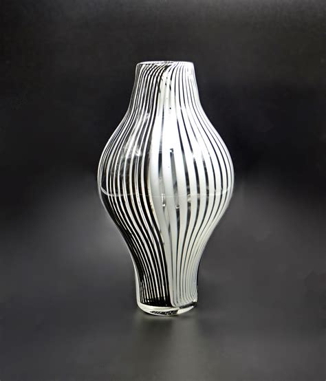 reserved for g vintage blown art glass vase black and white stripe
