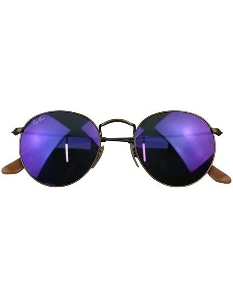 Ray Ban Retro Mod 60s Rb3447 Purple Mirror Round Sunglasses