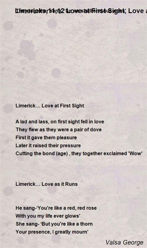 Limericks 11 12 Love At First Sight Love As It Runs Poem
