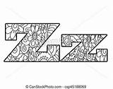 Alphabet Letter Coloring Book Vector Anti Illustration Floral Zentangle Adults Font Lines Lace Pattern Style sketch template