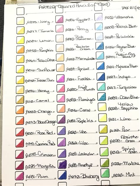 arteza expert colored pencil chart page    lbs paper colored