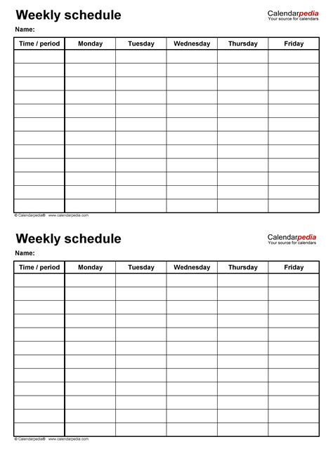 weekly schedules  excel  templates