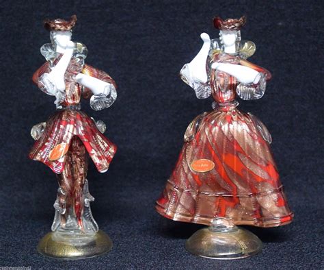 A Pair Of Large Vintage Murano Dancer Figurines Copper