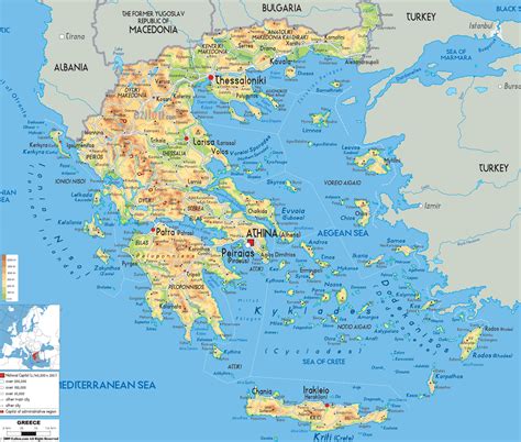 large detailed physical map  greece   cities roads
