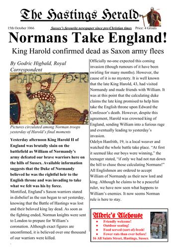 normansbattle  hastings newspaper article ks teaching resources