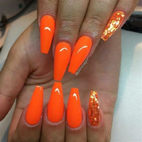 Orange Coffin Nails New Expression Nails