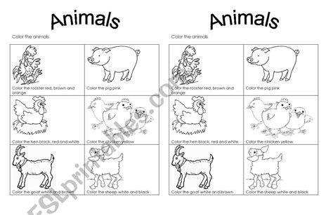 color farm animals esl worksheet  naoko
