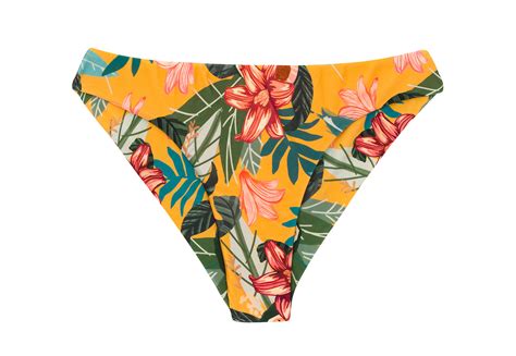orange yellow fixed scrunch bikini bottom in floral print bottom lis