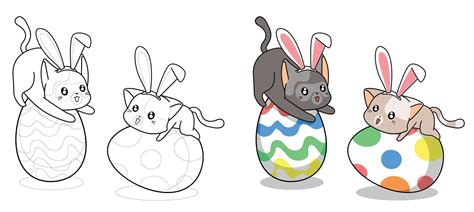 cute bunny cats   egg  easter day cartoon coloring page  kids