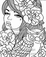 Coloring Printable Pages Print Girl Tattoo Book Rose Sexy Adult Own Digital Girls Outline Sheets Drawing Etsy Skull Color Carissa sketch template