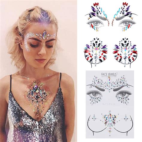 face body art temporary tattoo stickers 3d glitter acrylic face jewels