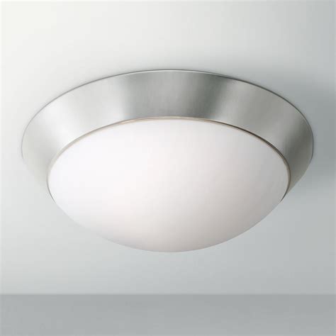 lighting modern ceiling light flush mount fixture brushed nickel  wide frosted glass dome