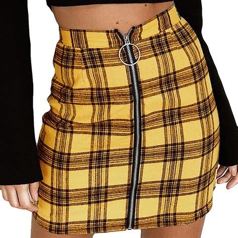 Sexy Harajuku Plaid Skirts Womens Gothic Zipper High Waist Mini Skirt