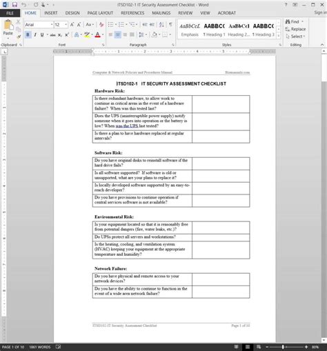 security assessment checklist template