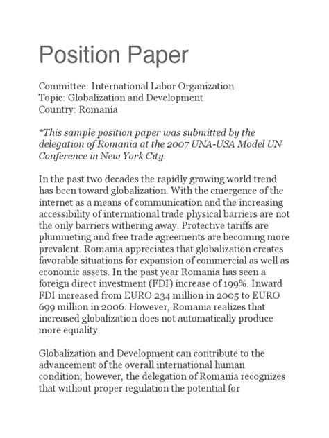 write  good position paper  mun globalization  trade