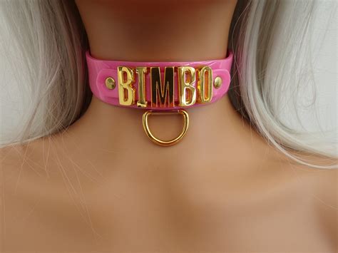 Pink Pvc Fetish Bondage Bimbo Collar 24mm Wide With 18mm Gold Etsy Uk