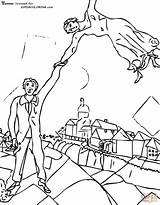 Chagall Disegno Quadri Arte Passeggiata Promenade Famosi Stampare Supercoloring Vitebsk Quadro Misti Mondrian Arlecchino Meglio Painters Pinceles sketch template