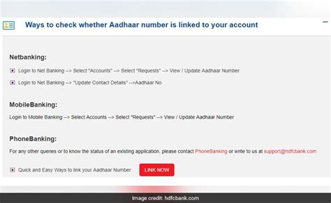 how to check status of aadhaar linking with hdfc bank account online