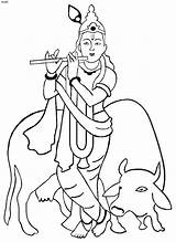 Krishna Coloring Janmashtami Pages Kids Shri Drawing Printable Holi Lord Sri Festival Flute Drawings Clipart Cow Dogg Snoop Colour Kid sketch template