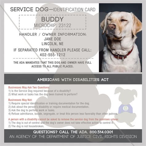 printable  service dog card printable card