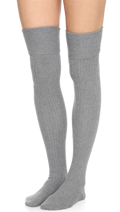 falke cotton striggings ribbed over the knee socks in gray lyst