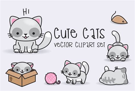 vector clipart kawaii cats cute cats clipart set high quality vectors