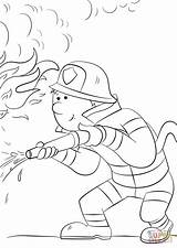 Coloring Fire Firefighter Pages Cartoon Hose Sprays sketch template
