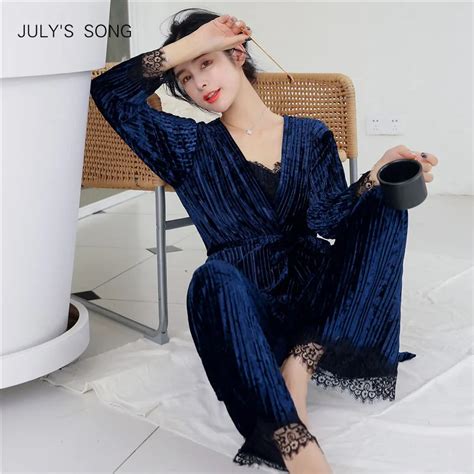 buy july s song gold velvet pajamas sexy lace women