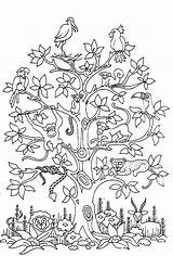 Coloring Tree Animals Adult Pages Trees Bird Birds Monkey Printable Snake Monkeys Butterflies Lives Difficult Adults Tress Snakes Kids Color sketch template