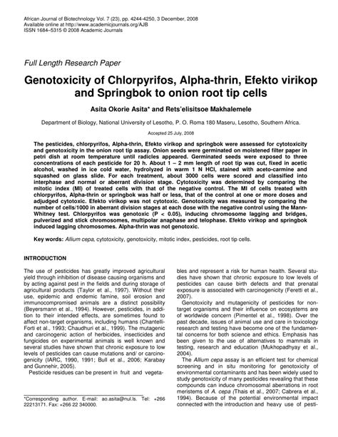 genotoxicity  chlorpyrifos alpha thrin efekto virikop