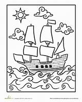 Coloring Pages Thanksgiving Mayflower Kids Kindergarten Worksheets Worksheet Preschool History Education Activities Colouring Vehicles Pilgrim School Choose Board Crafts sketch template