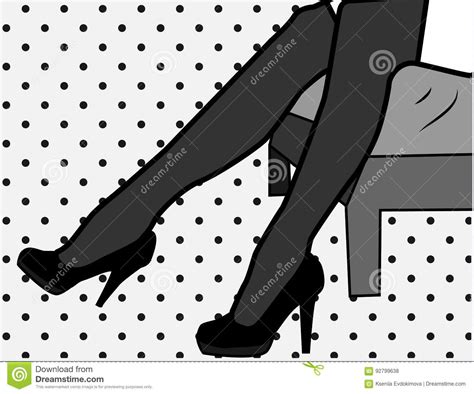 Women Legs In High Heels Shoes And Black Stockings Pop Art Style